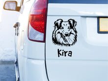 Cargue la imagen en el visor de la galería, Calcomanía para automóvil de perro pastor de Shetland con nombre personalizado