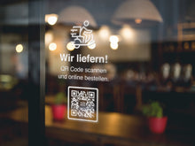 Laden Sie das Bild in den Galerie-Viewer, Schaufensteraufkleber Wir liefern mit QR Code für Lieferdienst 