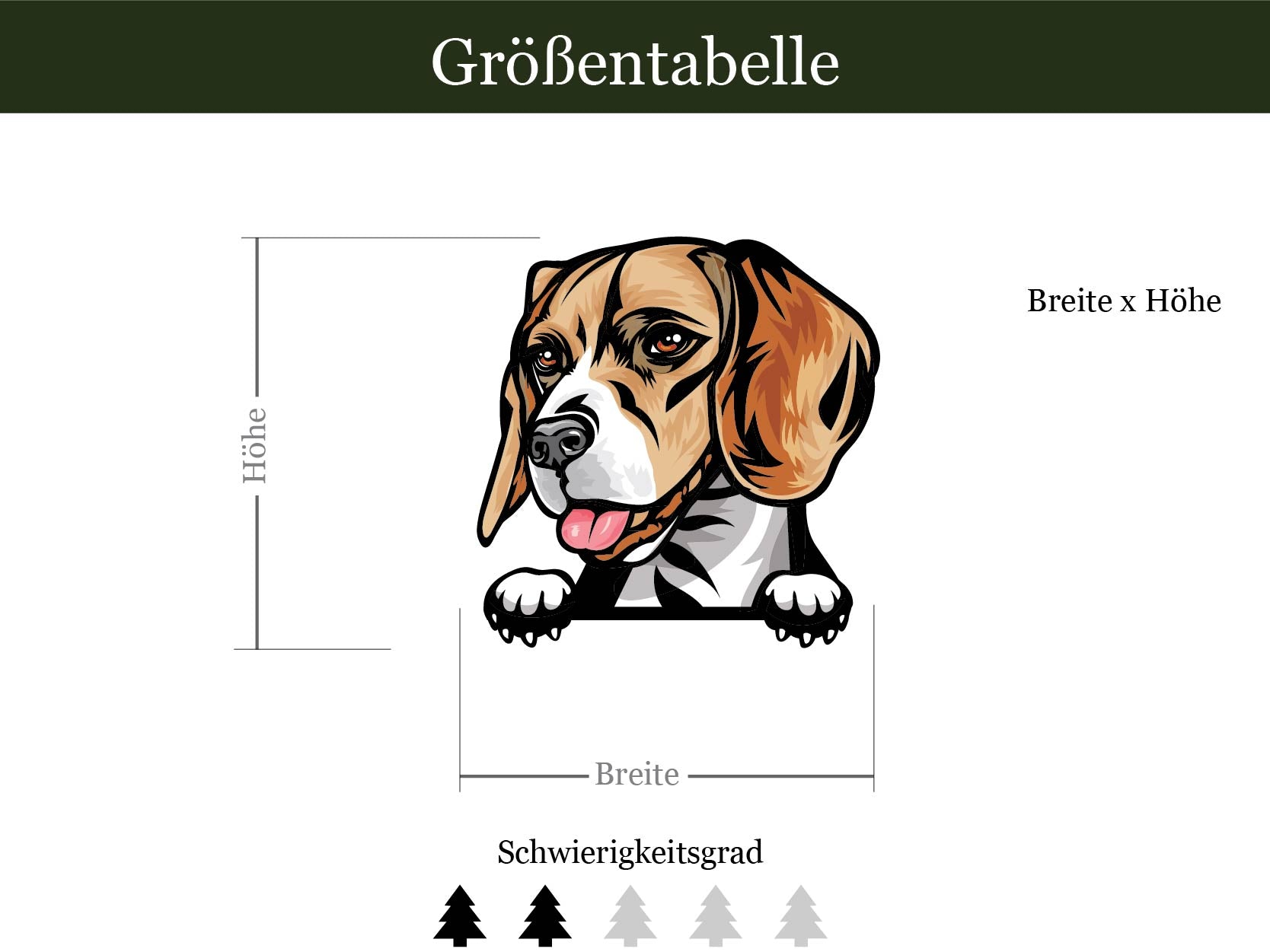 Tableau des tailles Sticker Dog Beagle Cartoon Style #2 avec le nom souhaité