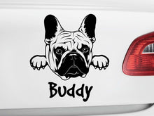 Cargue la imagen en el visor de la galería, Calcomanía de auto para perro Bulldog francés n.º 2 con nombre personalizado