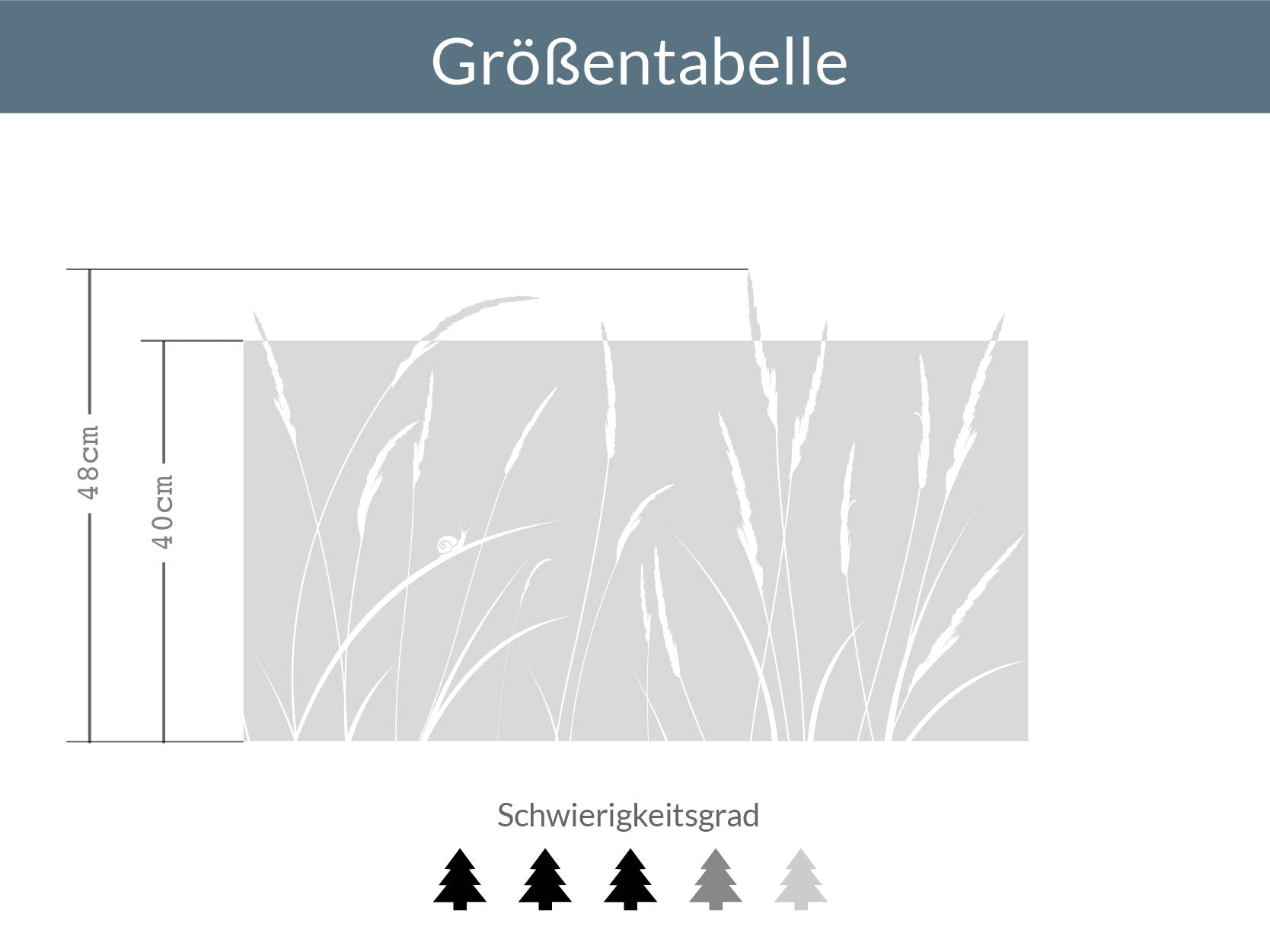 größentabelle Milchglasfolie Gräser Schnecke Fensterfolie Sichtschutz