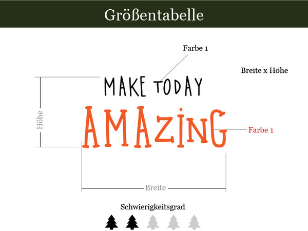 größentabelle Wandtattoo Make Today AMAZING