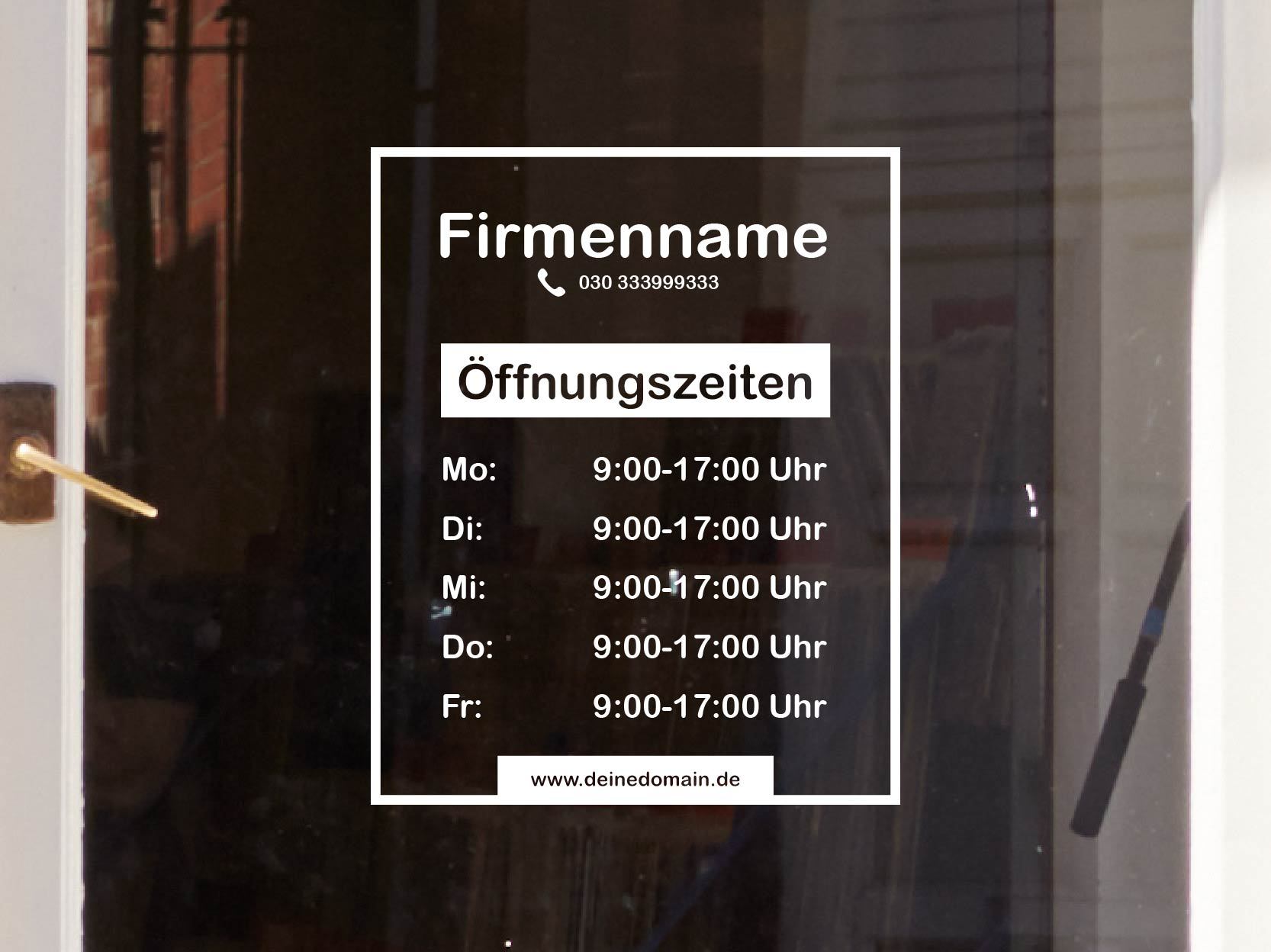 Aufkleber Öffnungszeiten Rechteck Firmenname