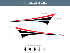 Autoaufkleber Seitenstreifen Fächer 2er Set Größentabelle