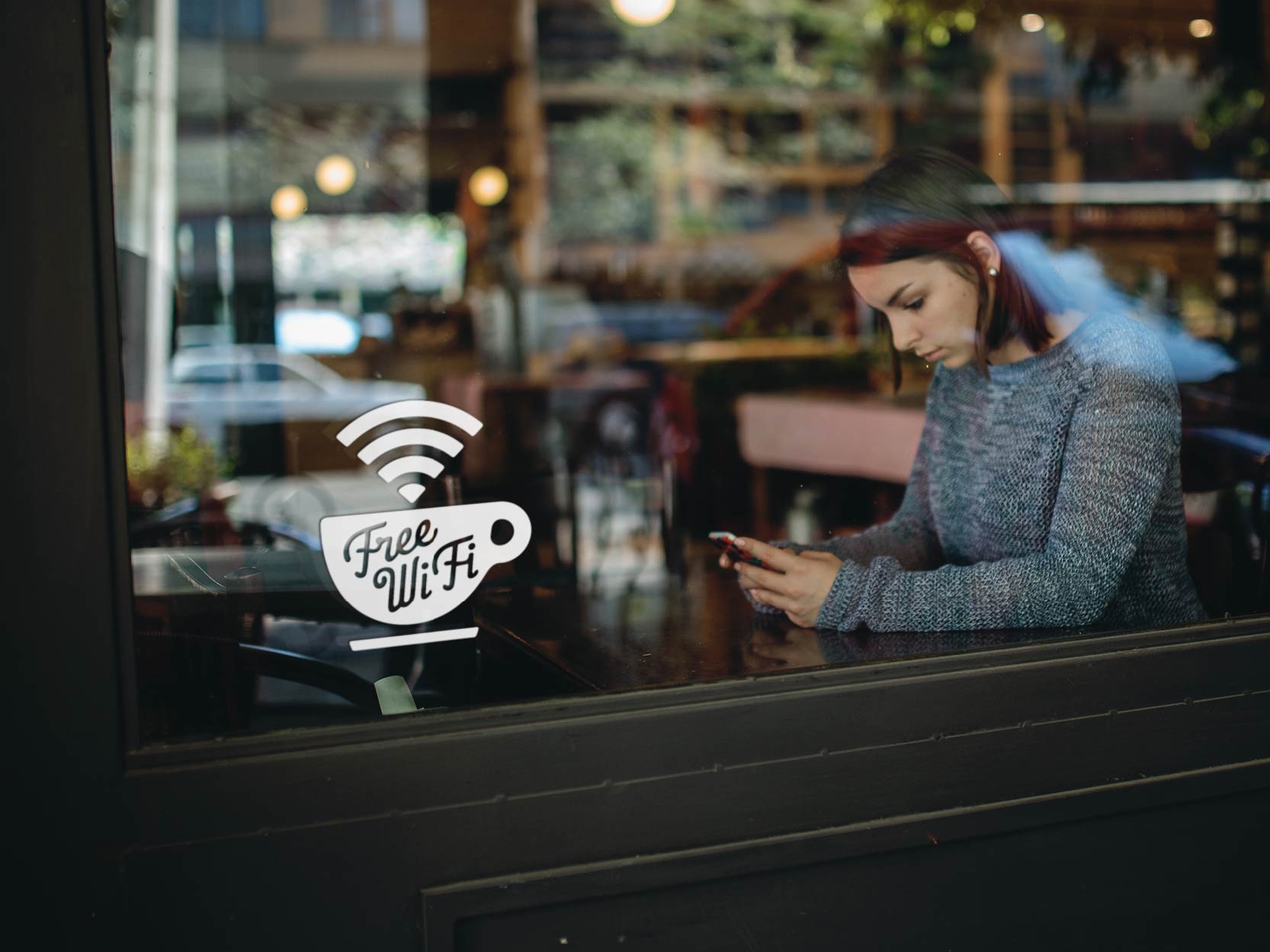 Adhesivo Wi-Fi gratuito Taza de café Cafe Tienda Ventana