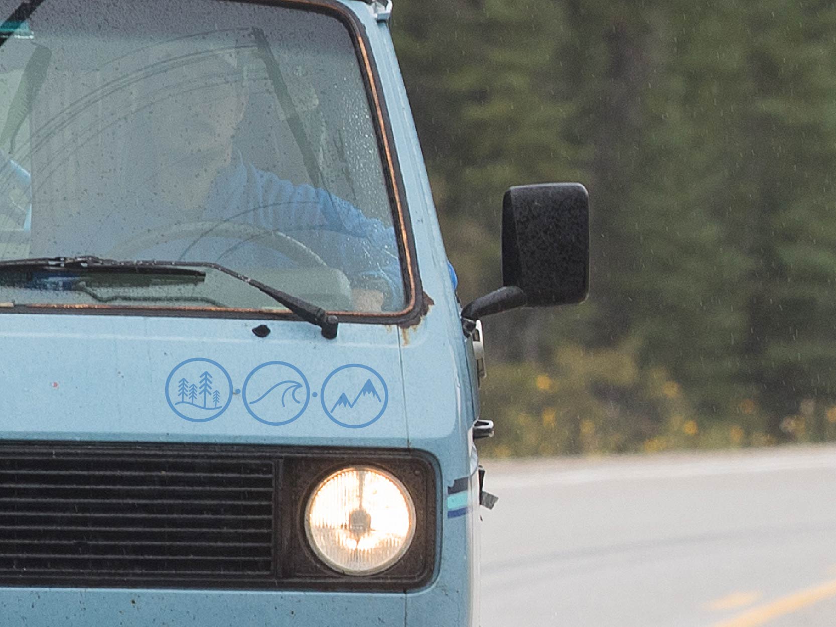 Autotattoo Aufkleber Dreiecke mit Berge Wald Meer Wellen Sticker