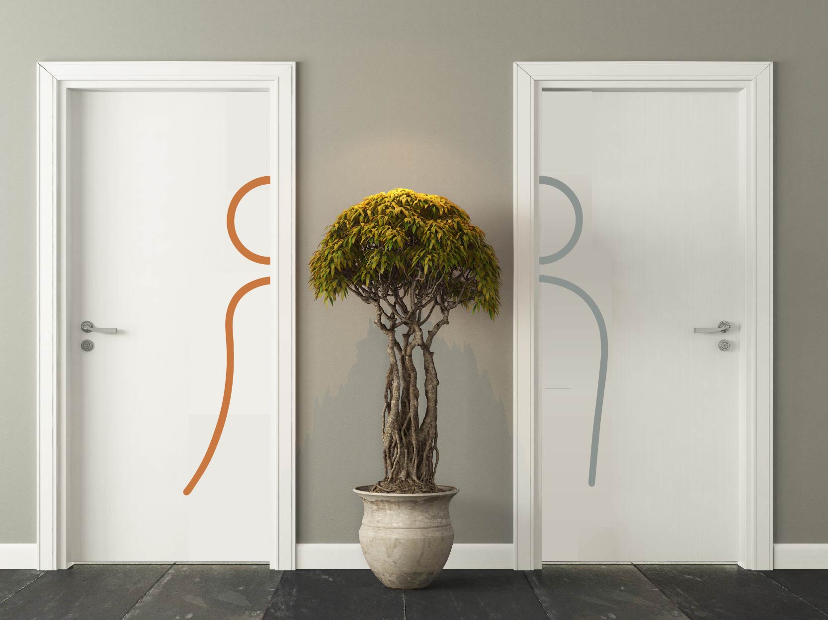 Aufkleber WC Toilette Männlich Weiblich Piktogramm Linie Modern orangebraun mittelgrau