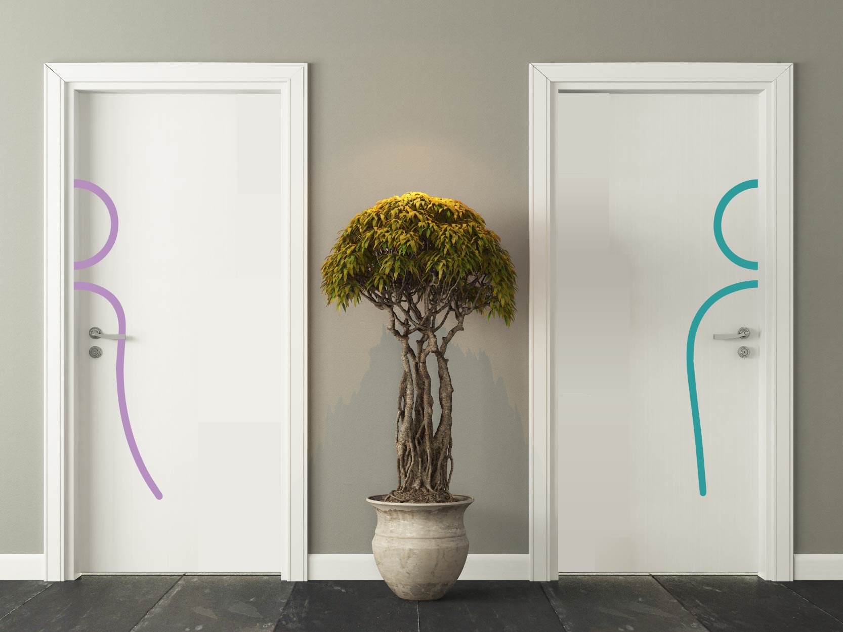 Aufkleber WC Toilette Männlich Weiblich Piktogramm Linie Modern