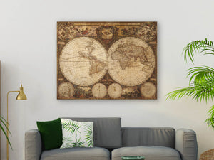 Carte du monde rétro en bois imprimé